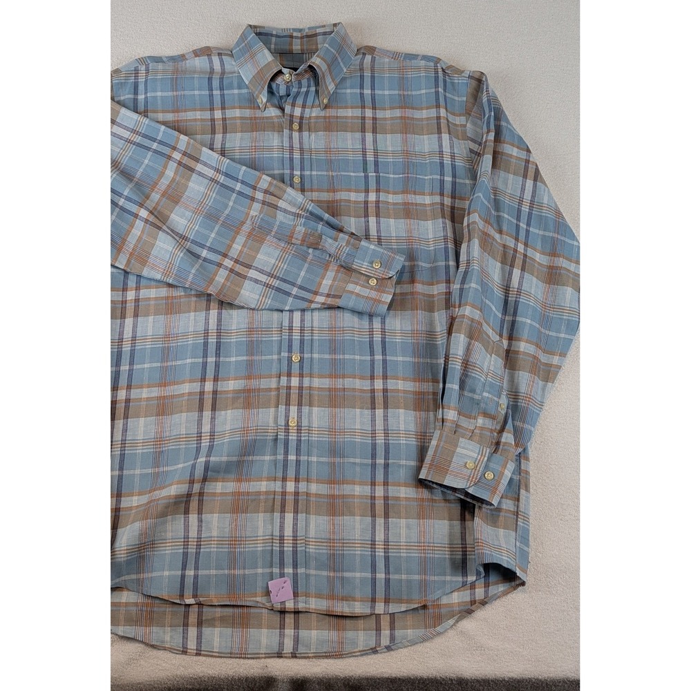 Jos. A. Bank Traveler's Collection Mens Large 100% Linen Plaid Shirt Blue Brown - Picture 5 of 9